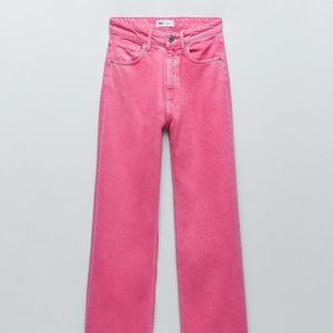 Zara high-waisted wide leg pink jeans